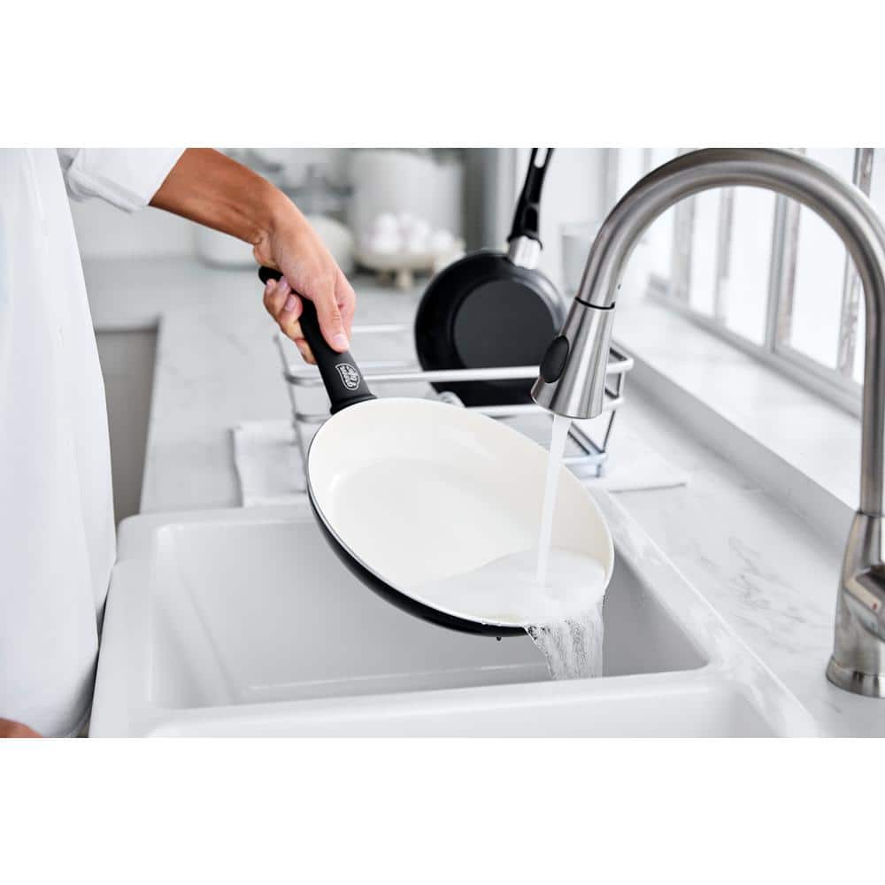 Black and Cream Aluminum Ceramic Nonstick Frying Pan Set