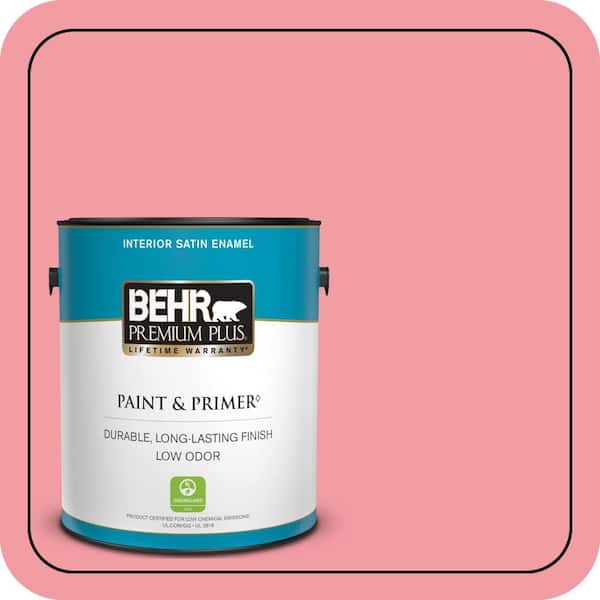 BEHR PREMIUM PLUS 1 gal. #140B-4 Island Coral Satin Enamel Low Odor Interior Paint & Primer