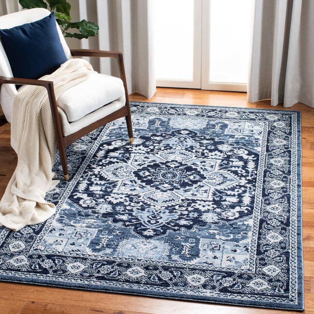 Navy Blue Synthetic Traditional Oriental 9' x 12' Area Rug