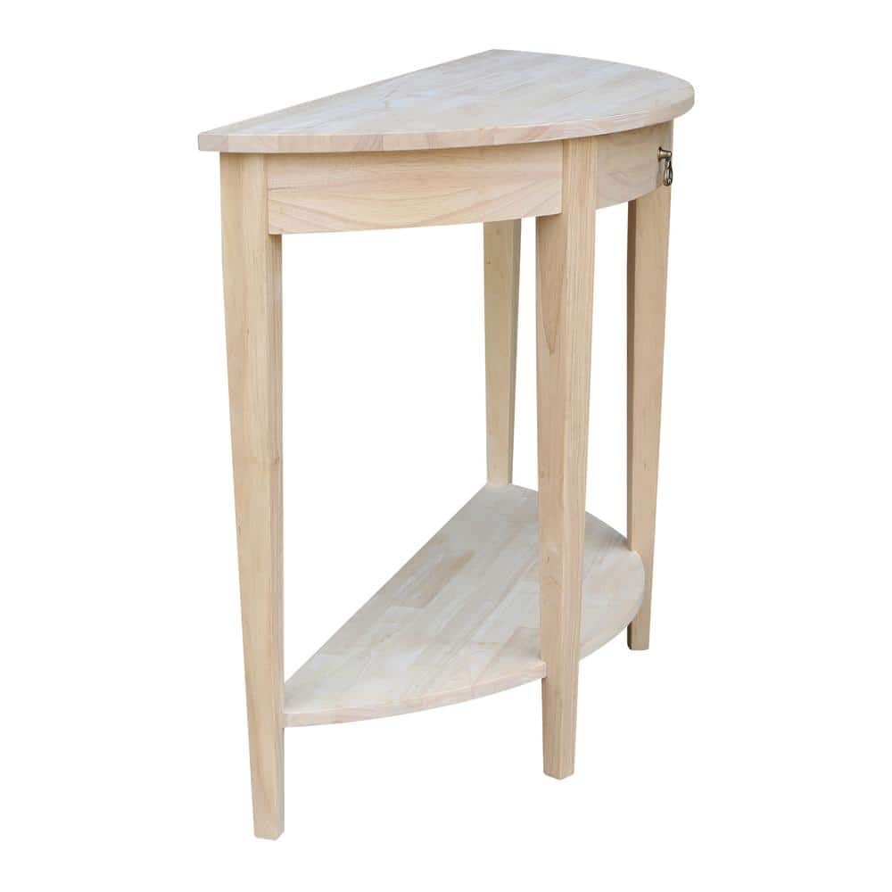 Elegant Unfinished Solid Wood Demilune Console Table with Storage