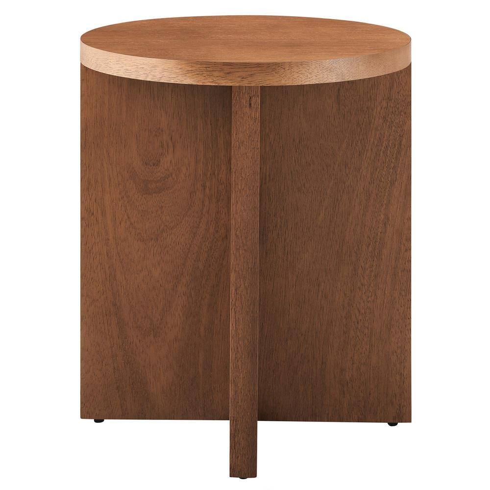 Silas Round Walnut Wood Side Table with X-Frame Base