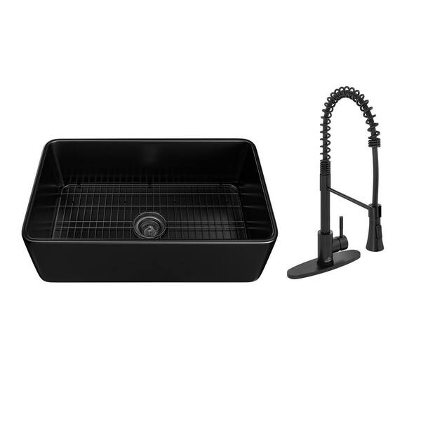 Casainc Black Fireclay 30 In Single Bowl Farmhouse Apron Kitchen Sink