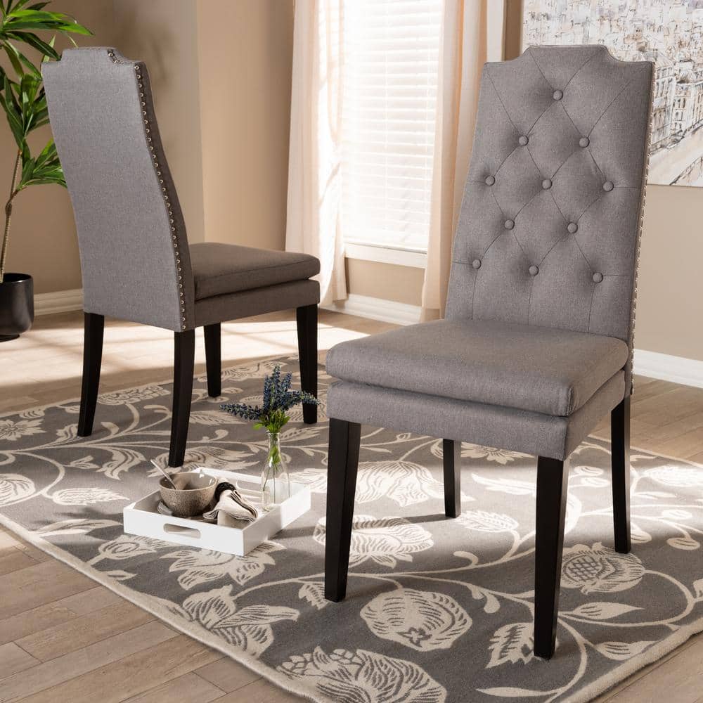 Gray Button Tufted High Back Wood Side Chair Set
