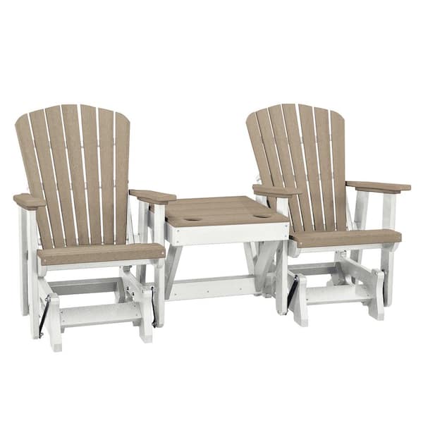 All Poly White 1-Piece Composite Loveseat Glider with Center Table