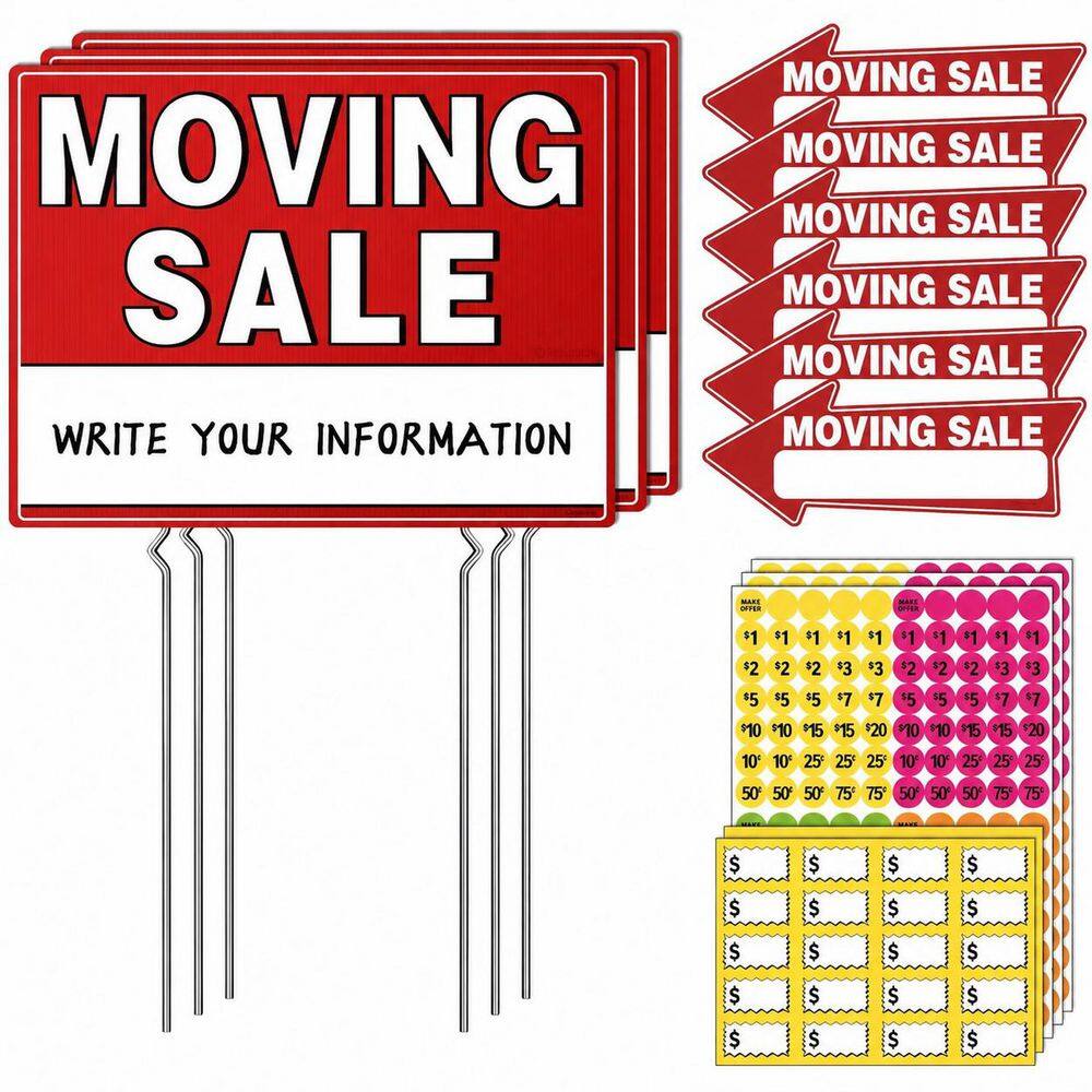 9 Pack Double Sided Corrugated Plastic Moving Sale Signs Kit Red Black with Directional Arrows and 420 Price Stickers price history on PriceWatchPro