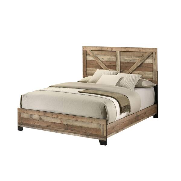 Cinna Weathered Brown Pine Color Wood Frame Eastern King Panel Bed