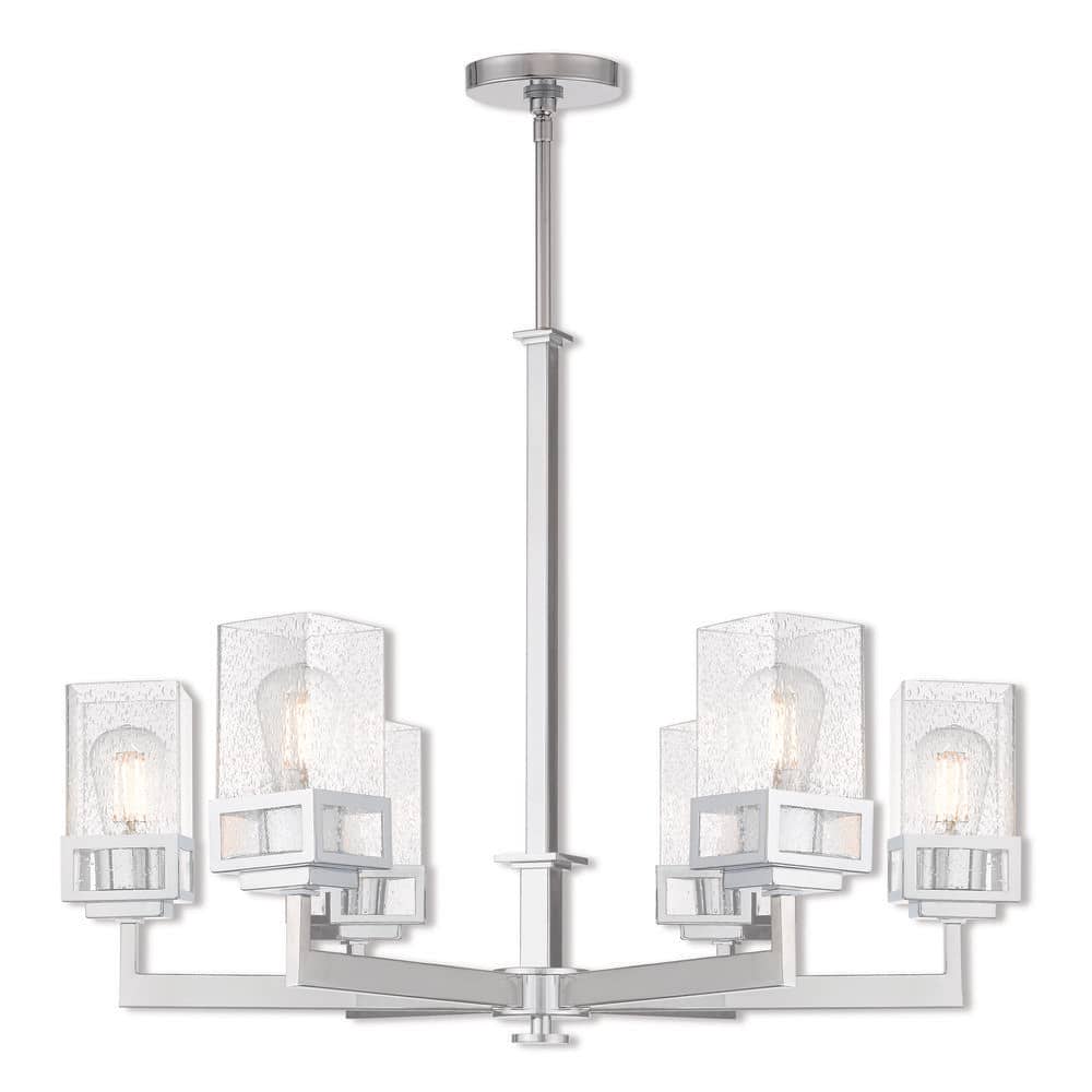 Harding Polished Chrome 6-Light Chandelier with Clear Seeded Glass