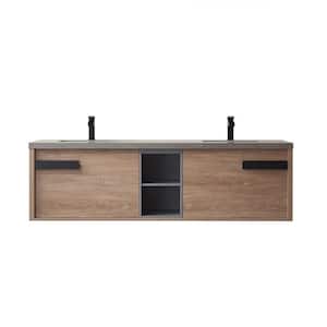 Carcastillo 72 in.W x 22 in.D x 21 in.H Double Sink Bath Vanity in N.American Oak with Grey Natural Stone Top