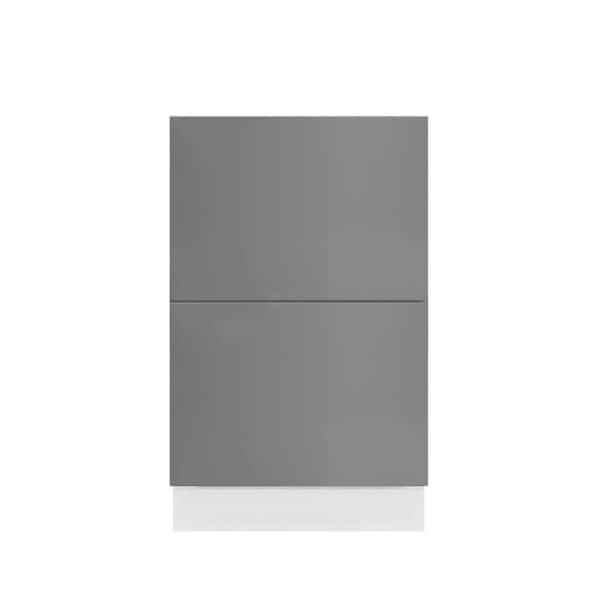 LIFEART CABINETRY Valencia Assembled 36 in. W x 24 in. D x 34.5 in. H in Gloss Gray Plywood Assembled 2-Drawer Base Kitchen Cabinet
