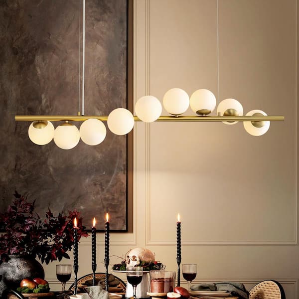 Reenat 9-Light Modern Linear Glass Globe Bubble Pendant Light for Kitchen Island