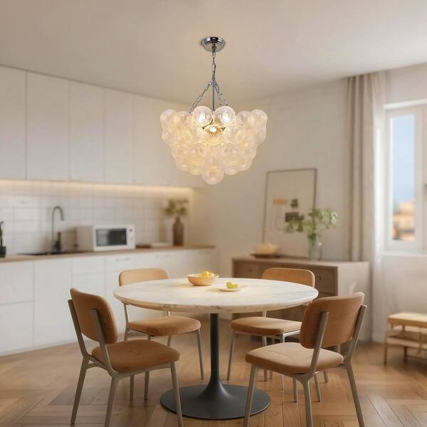 chou♡  YANSUN 1-Light Nickel Bubble Ball Glass Integrated LED Chandelier