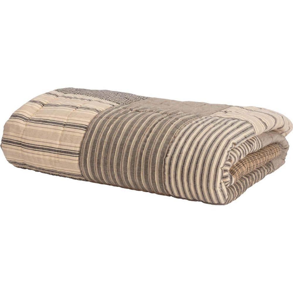 Sawyer Mill Charcoal Gray and Khaki Cotton Patchwork Throw Blanket