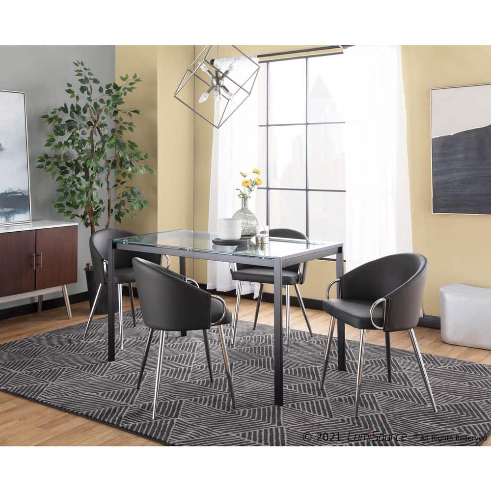 Grey Faux Leather and Chrome Metal Low Arm Chair Set