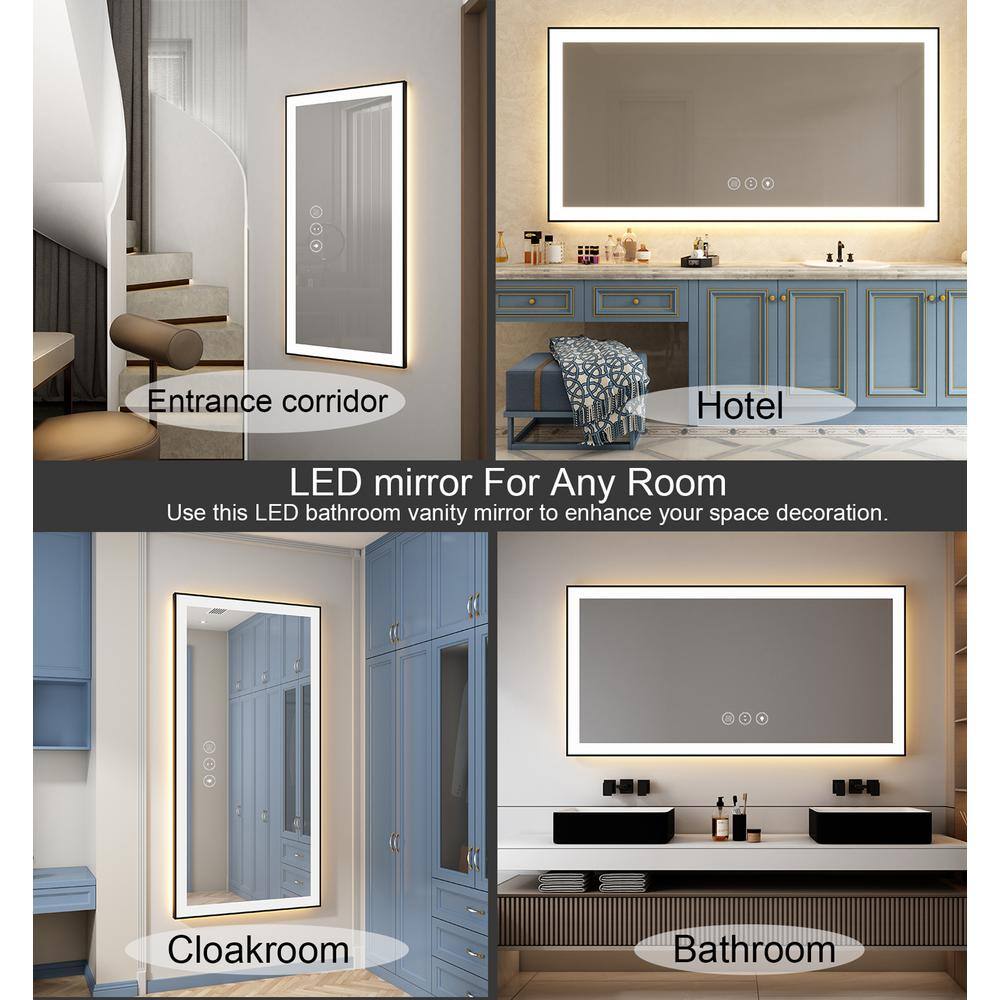 Oversized Matte Black Aluminum Frameless LED Vanity Mirror