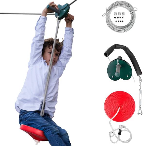 Zip Line Kit For Kids Adult 60 Foot Steel Trolley Outdoor Toys Fun Game Durable 
