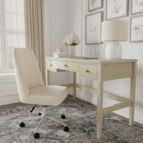 Rhett 47 in. Rectangle Light Natural Frame/Antique Bronze Hardware Home Office 3-Drawer Writing Desk with Tapered Legs