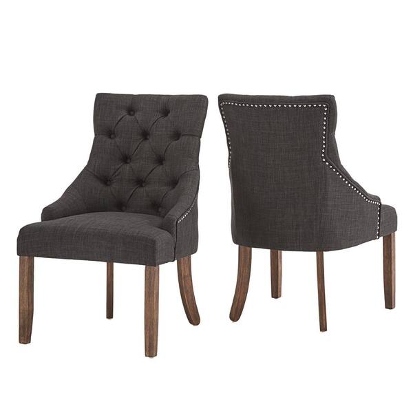 HomeSullivan Dark Grey Linen Curved Back Tufted Dining Chair (Set of 2)