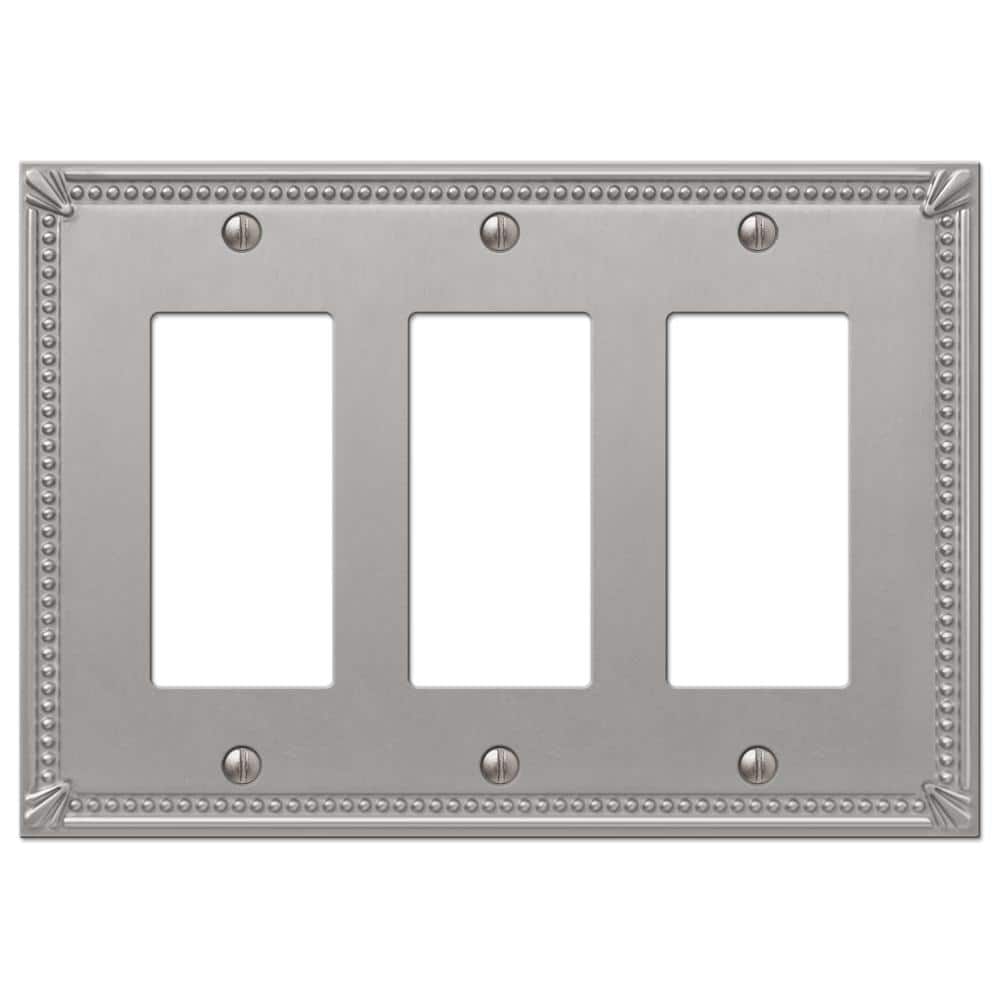 Brushed Nickel Triple Rocker Cast Metal Wallplate