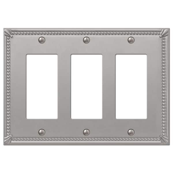 AMERELLE Imperial Bead 3 Gang Rocker Metal Wall Plate - Brushed Nickel