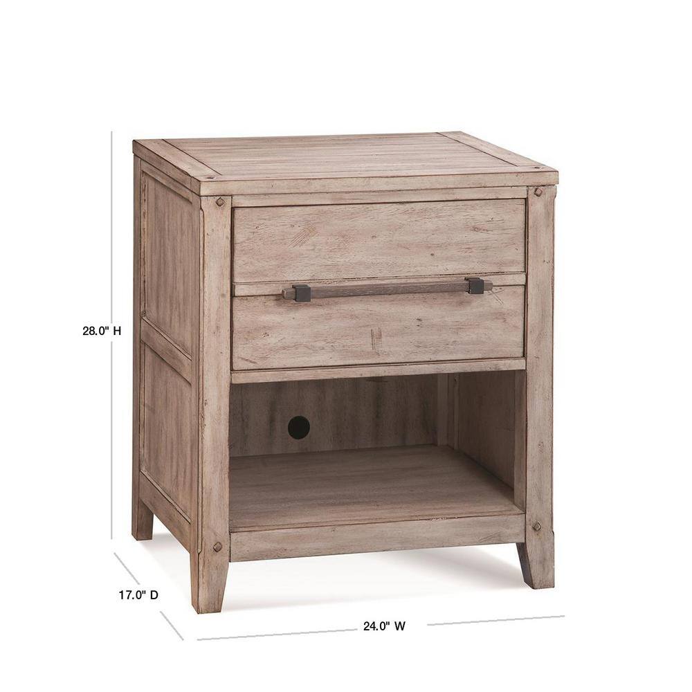 Rustic Beige 1-Drawer Nightstand in Solid Wood