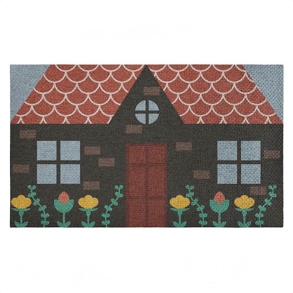 Quaint Brick Cottage Black 18 in. x 30 in. Polyester Non-Slip Outdoor Door Mat