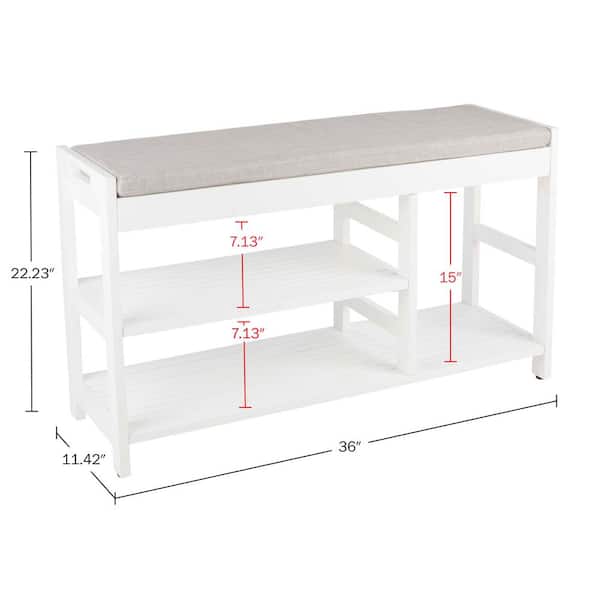 Lavish Home Shoe Storage Bench with Cushioned Seat, White 80