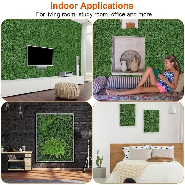 ITOPFOX 12-Piece Green Artificial Topiary Hedge Plant Grass Backdrop Fence Privacy Screen Grass for Balcony Garden Fence