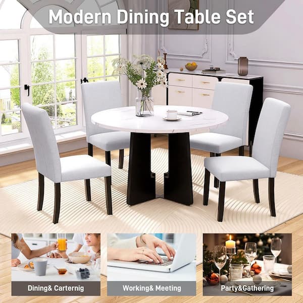 White/Black Wood 43.25 in. Pedestal Dining Table Seats 4