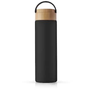 20 oz. Black Glass Water Bottle with Carry Strap and Non Slip Silicone Sleeve