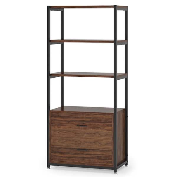 Tribesigns Earlimart 60 in. Rustic Brown Wood 4 Shelf Standard Bookcase with 2-Drawers