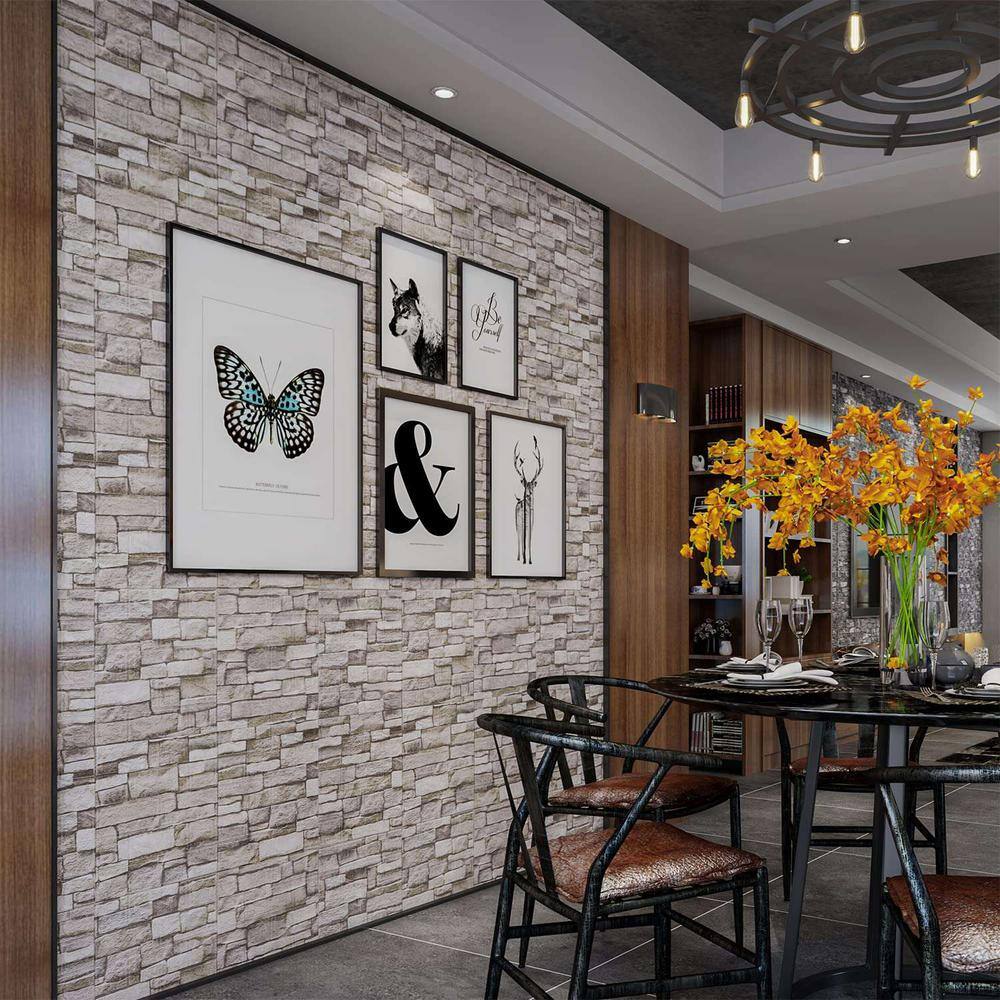 20-Piece Beige and Gray Faux Brick Peel and Stick Wall Panels