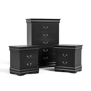 Burkhart Black 2 Drawer 21.63 in. W Set of 2 Nightstand and Chest