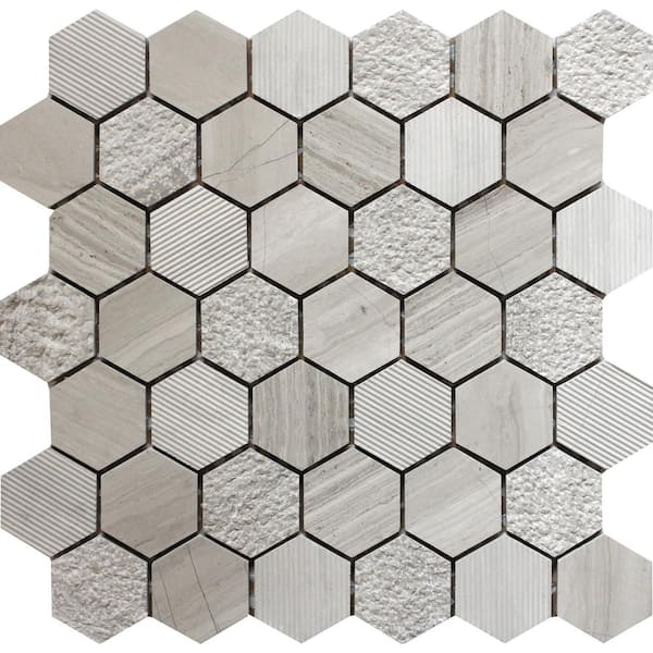 Apollo Tile Gray 11.8 in. x 12 in. Hexagon Marble Polished and Etched Mosaic Floor and Wall Tile (16 Cases/78.72sq. ft./Pallet)