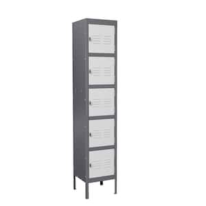 5-Tier Metal Locker Storage Shelves Locker 12 in. D x 12 in. W x 66 in. H in Gray White for Employees Workers