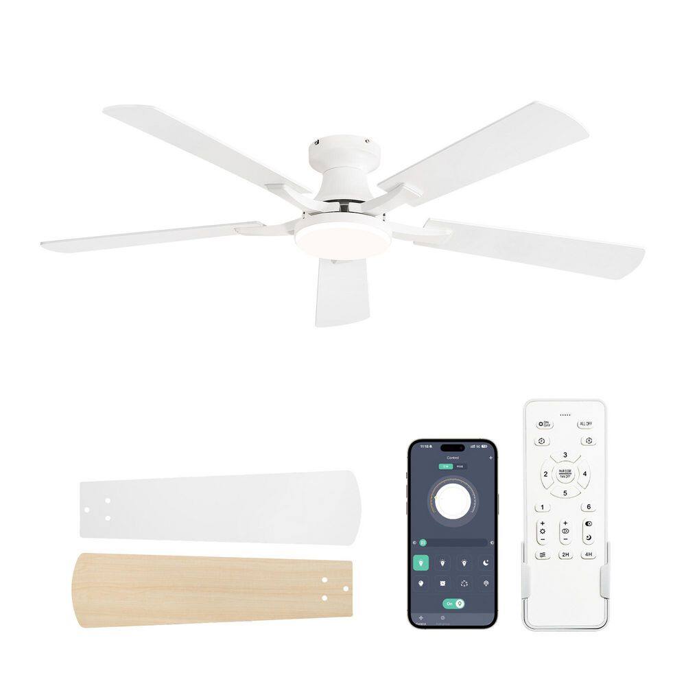 52 in. White Indoor Dimmable LED 6-Speed Low Profile Ceiling Fan with Lights and Remote Control Dual-Finish Blades price history on PriceWatchPro