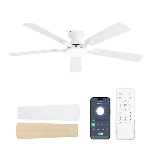 52 in. White Indoor Dimmable LED 6-Speed Low Profile Ceiling Fan with Lights and Remote Control Dual-Finish Blades