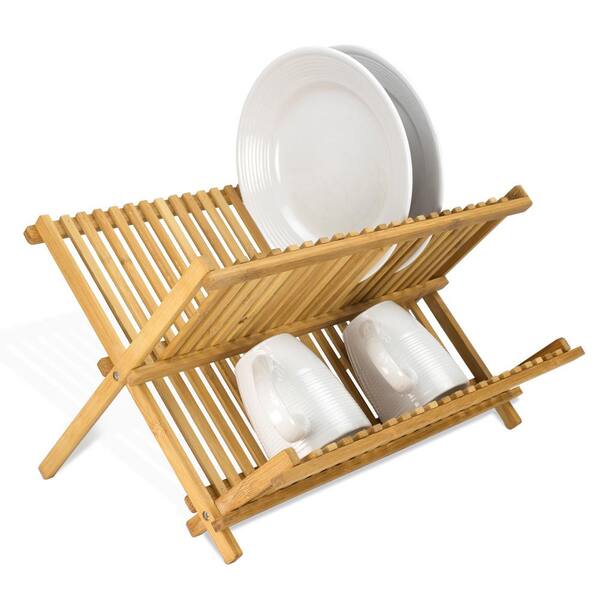 Home Basics Foldable Bamboo Dish Drainer DD01018 - The Home Depot