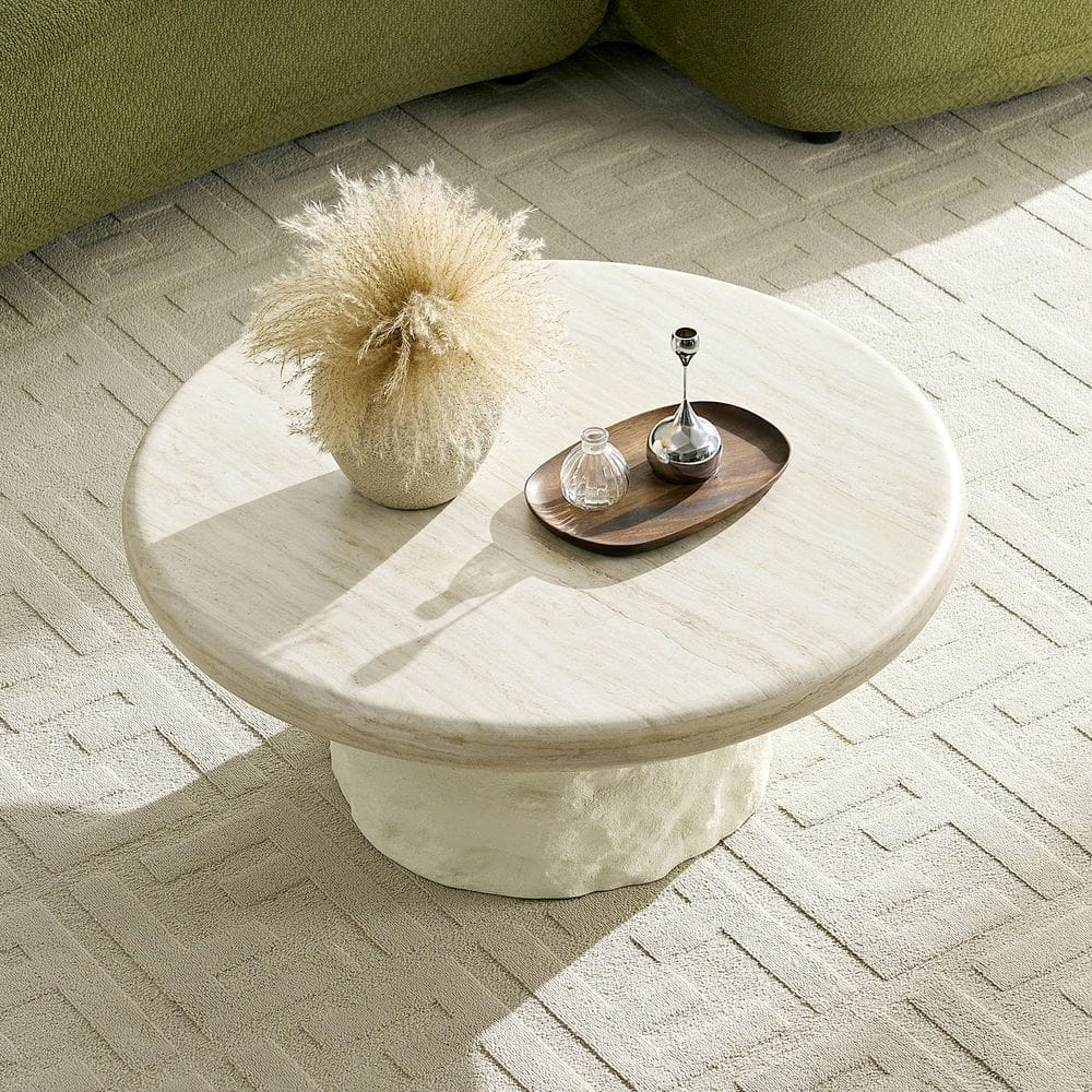 Juelz 35.04 in. Beige Round Fiber Glass Coffee Table, No Need Assembly price history on PriceWatchPro
