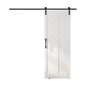 30 in. x 84 in. MDF Sliding Barn Door with Hardware Kit, Covered with Water-Proof PVC Surface, White, V-Frame