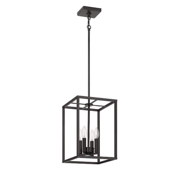 Signature Foyer 4-Light Flat Black Finish Lantern Rectangle Chandelier for Foyer/Dining Room w/ No Bulbs Included