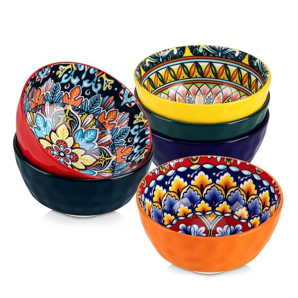 10 fl. oz. Multi-Colored Porcelain Cereal Bowls Set of 6 Soup Bowls Rice Bowls Serving Bowls