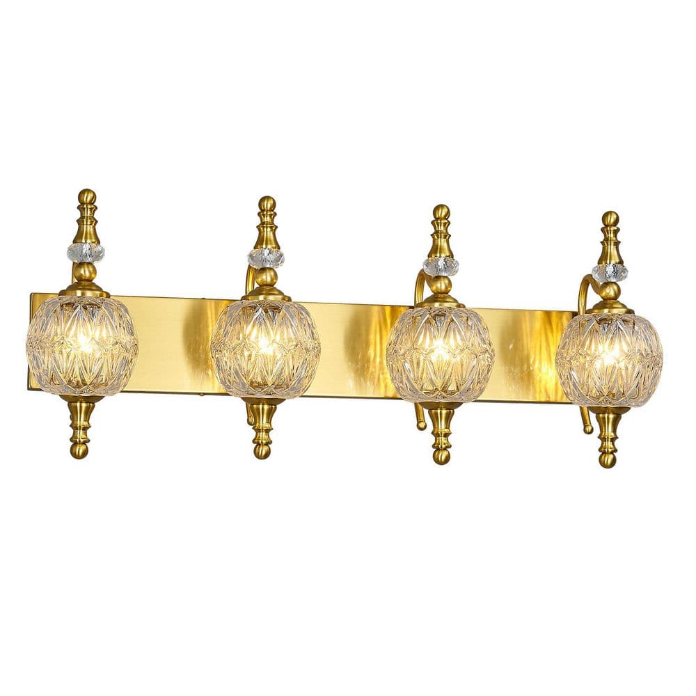 Home Lighting 28 in. 4-Light Gold Modern Glass Crystal Vanity Light Vintage Over Mirror For Bathroom（JW-497） price history on PriceWatchPro
