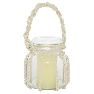 6 in. H Clear Glass Decorative Candle Lantern with Rope Handle