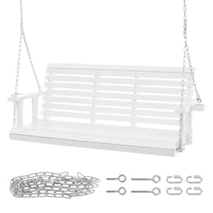 5.5 ft. Wooden Porch Swing-Heavy Duty Patio Bench for Courtyard and Garden, 880 lbs. Capacity, Hanging Chains, White