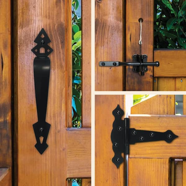 5 in. Black Galvanized Steel Decorative Ornamental Gate Hardware Kit