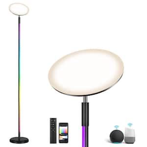 70 in. Black Smart 2-in-1 RGB Corner Dimmable Torchiere Floor Lamp with Remote Control