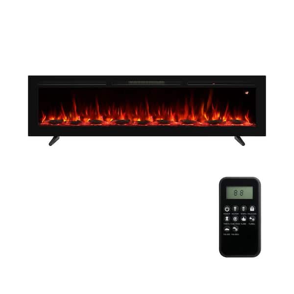 70 in. Freestanding Electric Fireplaces in Black, Wall-Mounted and Recessed Electric Fireplace, 14 Flame Colors, 62℉-99℉