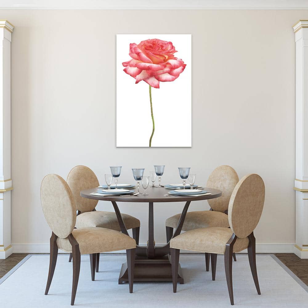 Pink Rose on White Tempered Glass Landscape Wall Art