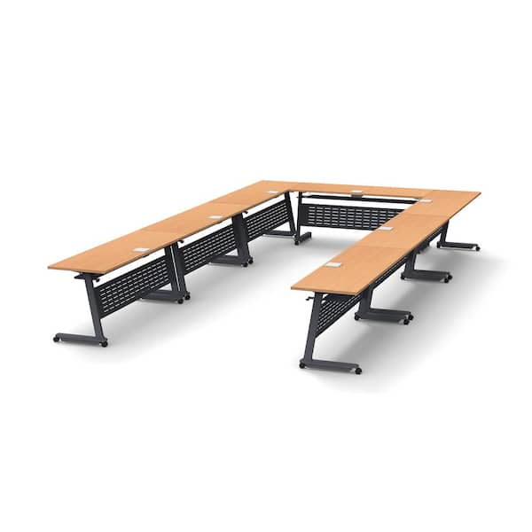 Training Seminar Tables 14 person 168 in W x 240 in D Rectangular area Color Beech Desks with power charging 5072