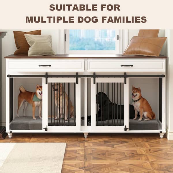 FUFU&GAGA Large Dog Crate Furniture with Drawers, Wooden Double